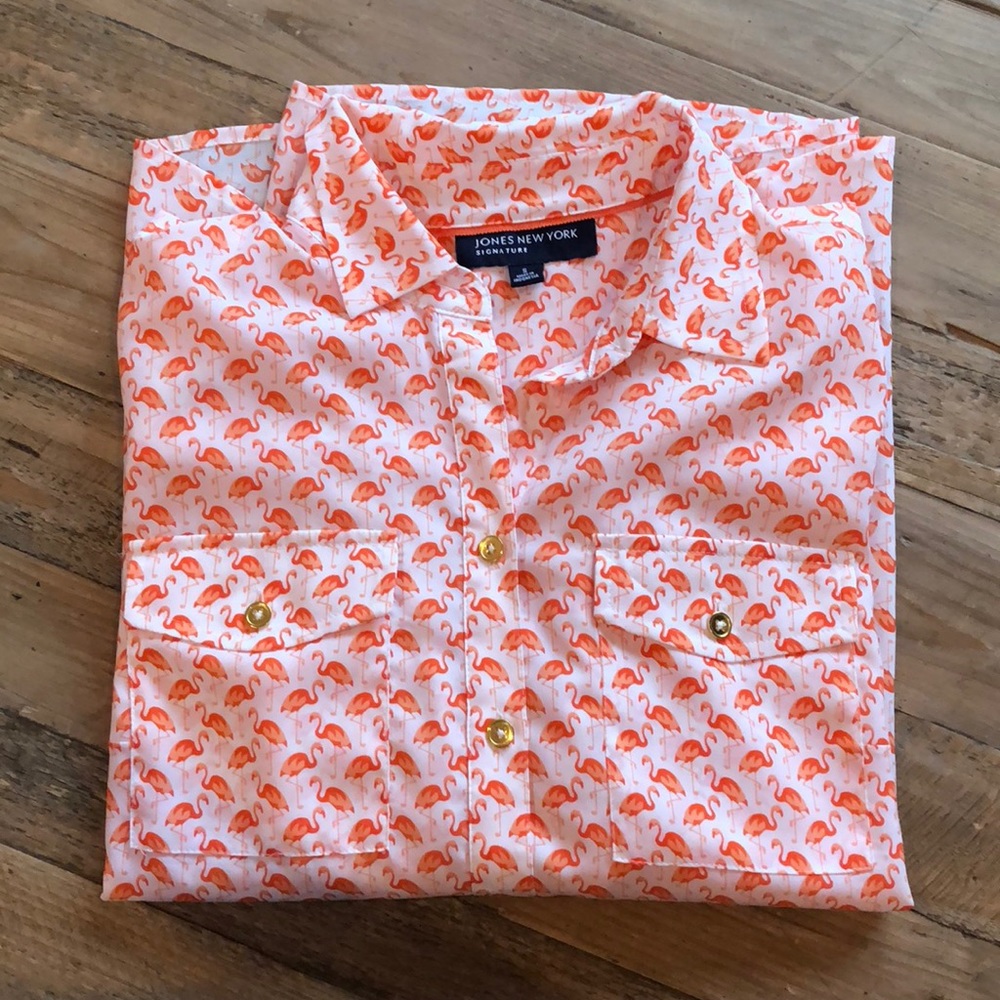 Flamingo Print Button-Down Blouse - image 2